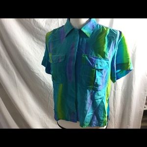 ALIKI YAMANI CREATIONS Blue/Greens SS Silk Blouse